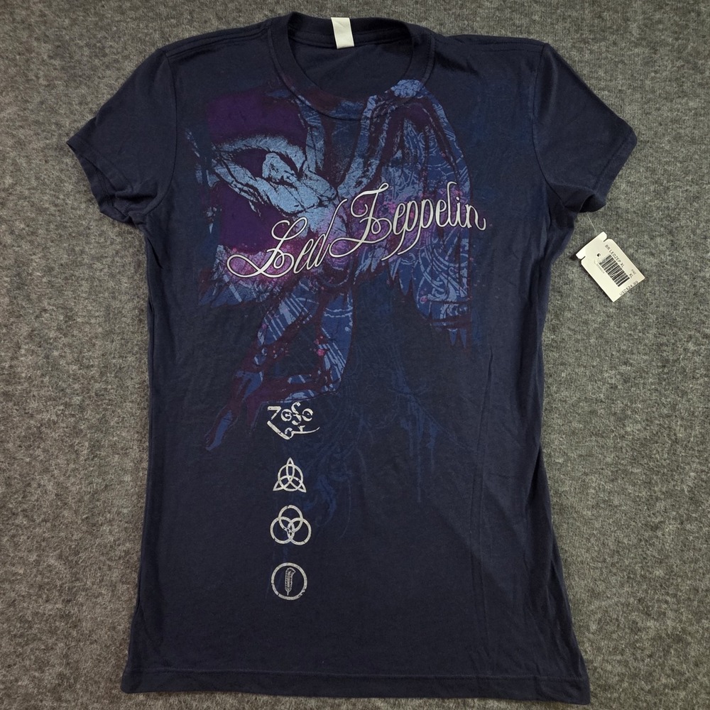 New Led Zeppelin Shirt Juniors XL Blue Swan Song Zoso AOP Band Tee Rock Music